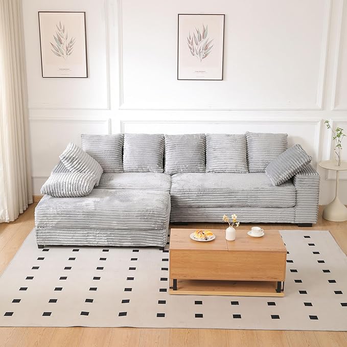 Sectional Sofa with Storage OttomanModern Cloud Couch with Deep Seat Modular Sectional Couches for Living Room Apartment Office