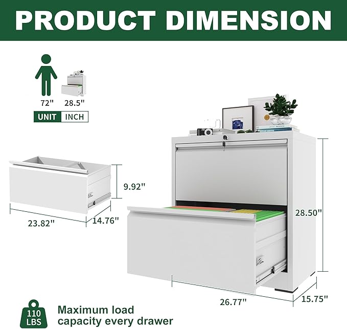 2 Drawer File Cabinet with LockSmall Filing Cabinet for HomeModern Office Under Desk Storage Drawers OrganizerEasy to AssembleWhite