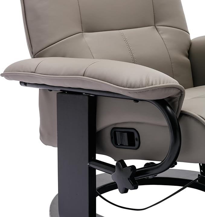 Faux Leather Manual ReclinerAdjustable Swivel Lounge Chair with FootrestCan Rotate 360 DegreesL-Right Angle Curved Wooden Frame Armrest and Wrapped Wood Base for Living RoomGrey