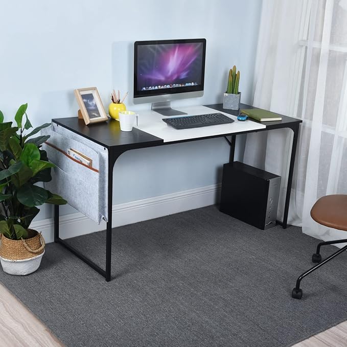 Homy Casa Modern Industrial Computer Desk 55.1 x 23.6 Writing Table White/Black MDF Wood Top Black Steel Frame Simple Assembly Home Office Desk