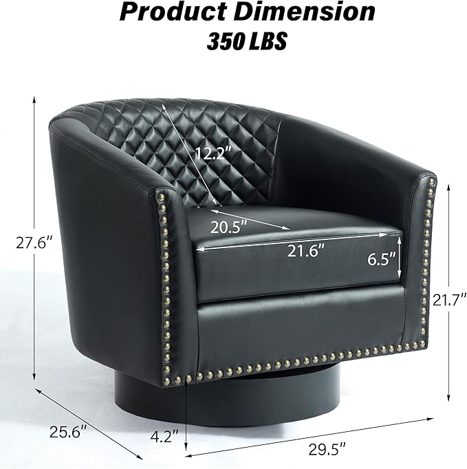 Swivel Barrel Accent Chair Faux Leather Club Chair for Living Room Modern Upholstered Round Armchair Side Chair for Bedroom Office-Black