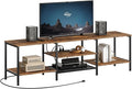 HOOBRO TV Stand with Power Outlets to 75 Inches TV Console Table with Open Storage Shelves Cabinet Industrial Media Entertainment Center for Living Room Bedroom Rustic Brown and Black BF80DS01