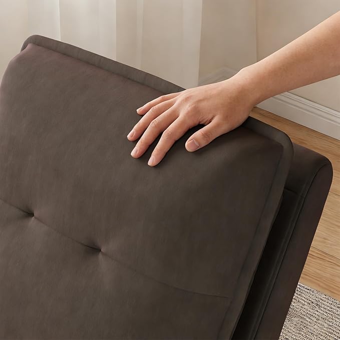 Manual Recliner Chair for Adult Velvet Reclining Chair with Chunky Cushion for Small Space Comfortable Reclining Sofa for Living Room Bedroom Home Theater Easy Assembly (Coffee)