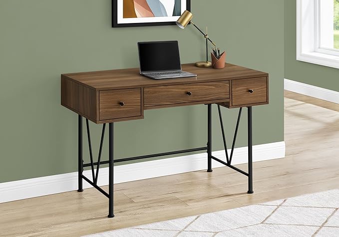 Computer Desk Home Office Laptop Storage Drawers 48 l Work Walnut Laminate Black Metal Transitional