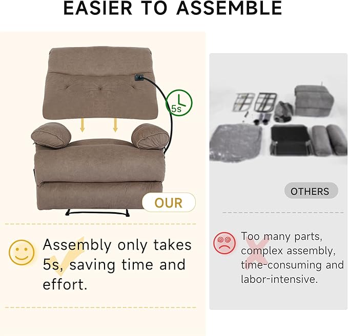 Oversized Recliner Chairs for Adults Manual Large Recliners Big Mans Recliner Chair Extra Wide Single Reclining Sofa Chair for Living Room RV Brown