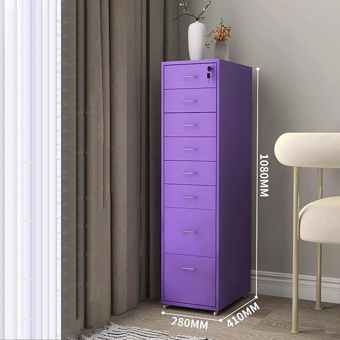 Locking File Cabinet Eight Drawer Cabinet Office Locking Storage Cabinet Iron Data Cabinet File Cabinet (Color : Purple)