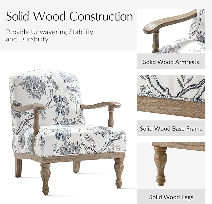 HULALA HOME Floral Accent Chair Set of 2 with Solid Wood Spindle Legs and Arms Upholstered Fabric Armchair with Solid Wood Base Patterned Wingback Chair for Farmhouse Living Room Bedroom Jacobean
