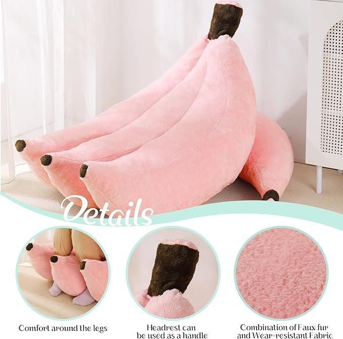 Banana Bean Bag Chair with Ottoman Floor Sofa Bed with Footrest Comfy Convertible Lounger for Teens &amp Adults Plush Couch for Bedroom Living Room or Dorm M-Pink