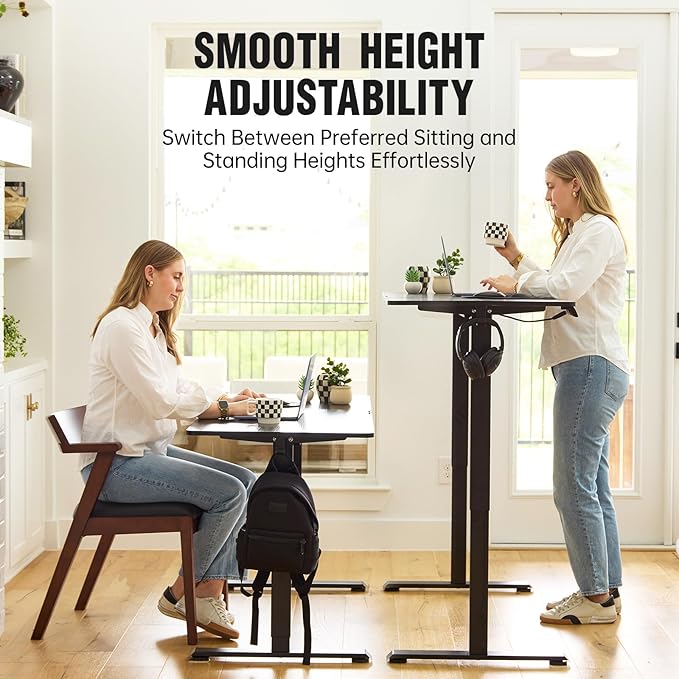 Veken Standing Desk Electric 47.2 Inch Height Adjustable Sit Stand Up Wood Desktop Work Home Office Computer PC Table Tall Standup Workstation Gaming Writing Study Bedroom Rising Desks Black
