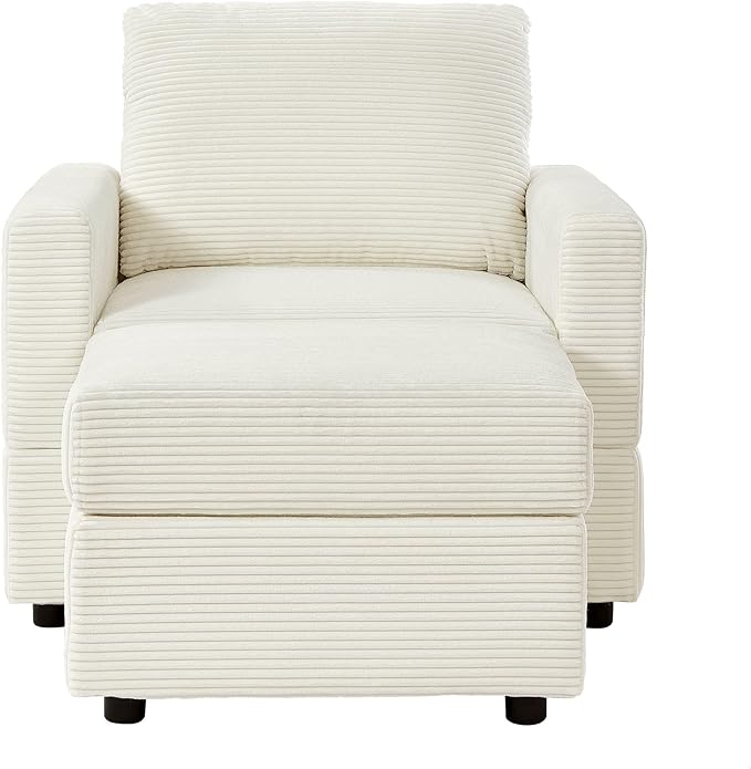 GDFStudio 32 Single Seat Sofa Couch Corduroy Comfy Deep Seat Sofa Sleeper Sofa Bed Chaise Couch Chair with Ottoman Removable Footrest Oversized Armchair for Living Room Beige