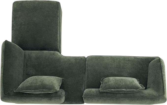 Merax 121 L-Shaped Sectional Sofa with Chaise Lounge No Assembly Required 2-Piece Set Modern 4 Seat Sofa for Living Room Soft Upholstery 32 Deep Seating (Green)