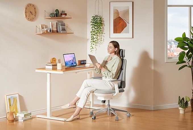 KINGSMITH 48x24 Inches Whole Piece Electric Standing Desk with Drawer Height Adjustable Stand up Desk for Home Office Ergonomic Sit to Stand Desk Computer Workstation Origin Wood