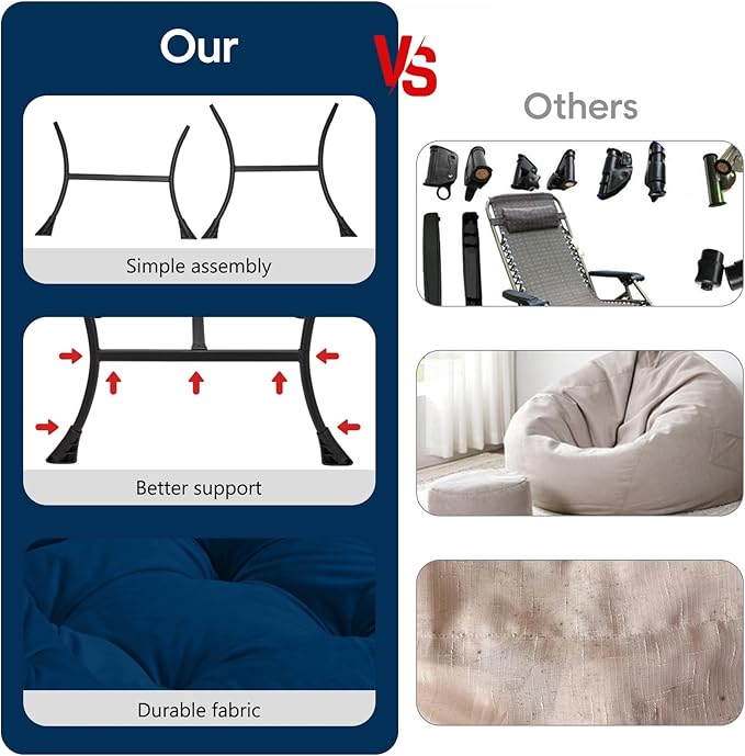 Lazy Chair with Folding Ottoman Modern Large Accent ChairContemporary Lounge Leisure Sofa Chair with Armrests Upholstered Sofa Armchair Reading Chair for BedroomDorm &amp Office(Navy-f)
