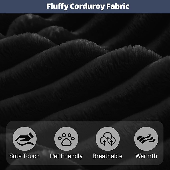 108 L-Shaped Boneless Cloud Sectional Couches Comfy Corduroy Fluffy Modular Sectional Sofa with Ottoman Deep Seat Memory Foam Plush Couch for Living Room Small Spaces Black
