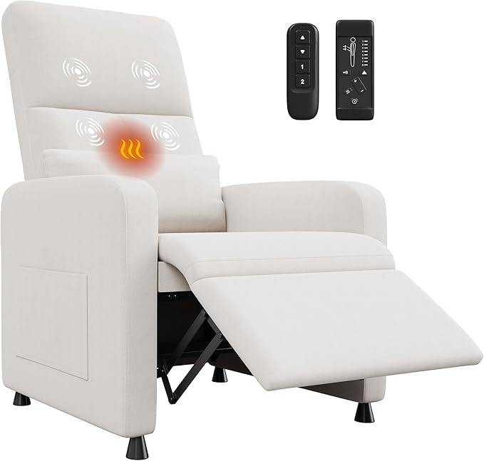 GarveeHome Power Recliner Chair with Massage and Heat Adjustable Electric Recliner Ergonomic Overstuffed Tall Back Padded Seat 2 Side Pockets and USB Port Home Theater Seating for Living Room