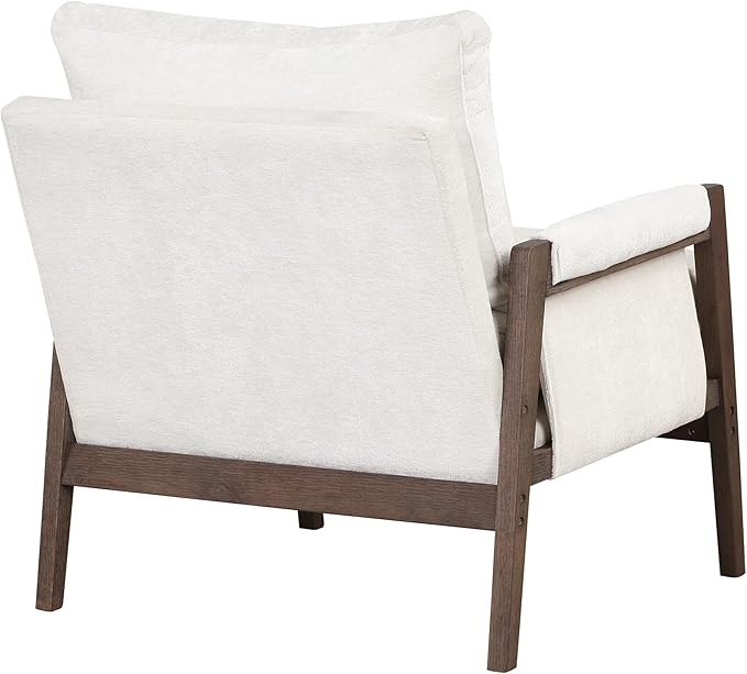 Modern Velvet Accent ChairMid-Century Leisure Chair with Solid Wood and Thick Seat Cushion Living Room Chair for Bedroom Studio Balcony or Club (White/Velvet)