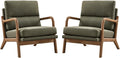 Mid Century Modern Accent Chair Set of 2 Linen Fabric Upholstered Lounge Arm Chair with Solid Wood Frame and Soft Cushion for Living Room Bedroom Balcony (1 Green)
