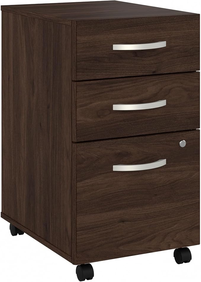 Bush Business Furniture 3 Drawer Mobile File Cabinet - Assembled Rolling Document Storage for Home or Professional Office Studio C Collection Black Walnut