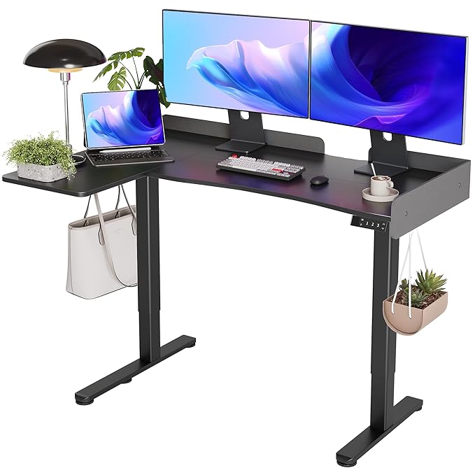 Claiks L Shaped Standing Desk 55 Inch Electric Height Adjustable Desk with Splice Board Corner Workstation for Home Office Black