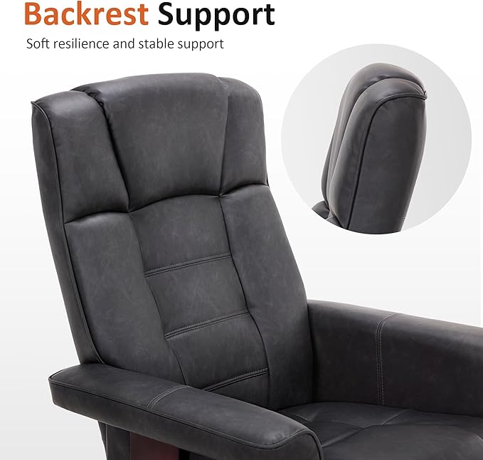 MCombo Manual Swivel Recliner with Ottoman Chair Ottoman Set for RV Small Spaces Living Room Bedroom Office 9019 4919 (Faux Leather Dark Grey)