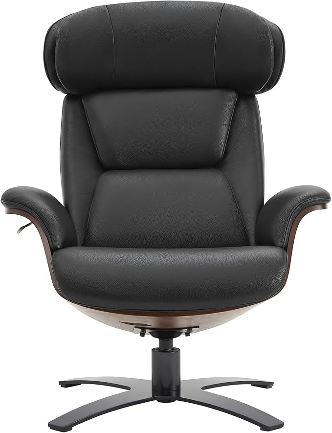 CHITA Genuine Leather Reclining Swivel Chair with Adjustable Headrest and Ottoman for Living Room Black