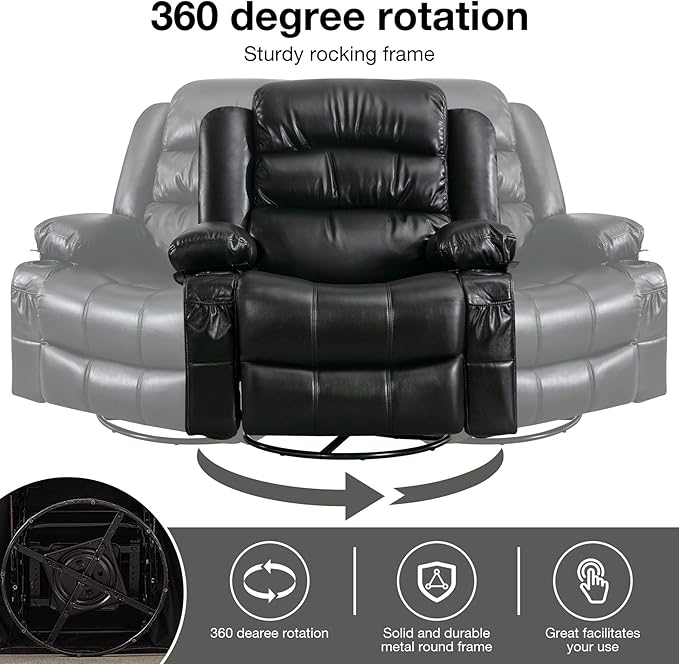 Electric Recliner Chairs for Adults Massage Recliner Chair with Heat 360 Swivel Recliners Chair for Living Room with 2 Cup Holders &amp USB Charge Port Rocking Function and Side Pocket (Black)