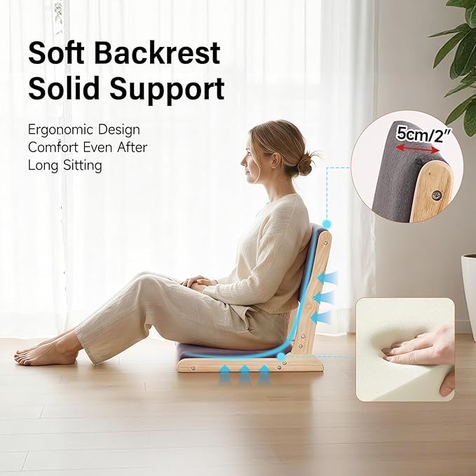 Tiita Floor Chair with Back Support Foldable Meditation Tatami Chairs Backrest Chair with Cushion Living Room Chair Seat 4 Pack Wood Dark Grey
