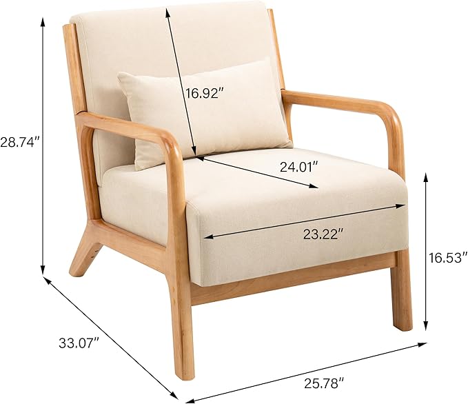 Accent Chair Mid Century Modern Armchair with Pillow Upholstered Lounge Sofa Reading Side Chair for Living Room Bedroom
