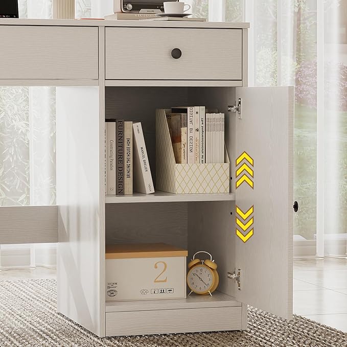 TUSY 47 White Office Desk with Drawers - Modern Office Desk with Storage Executive Desk for Office Modern Computer Desk for Small Spaces Wood Writer Desk for Study Bedroom Home Office
