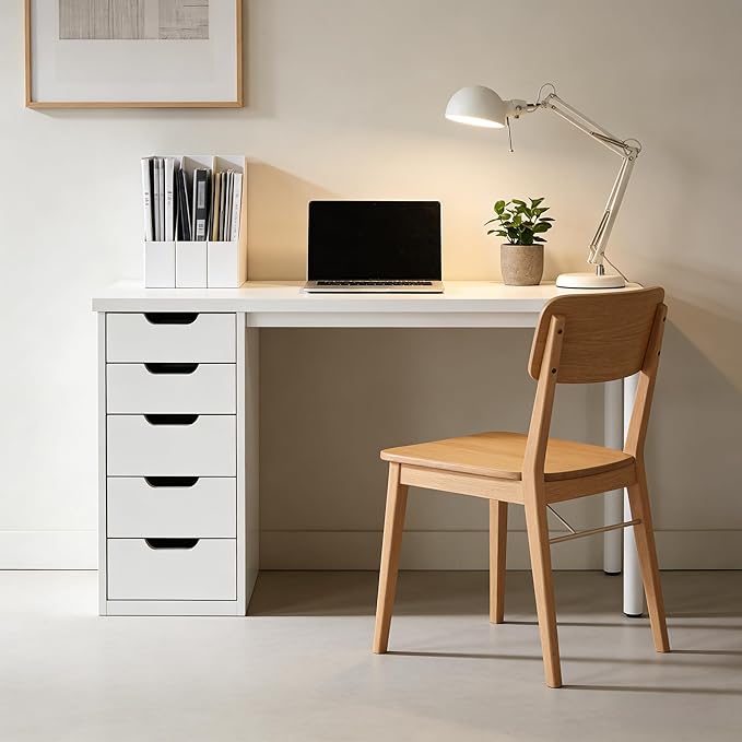 Computer Desk with 5 Drawers 47 Inch Reversible Executive Office Desk with File Storage Drawers Industrial Study Writing Table Corner Desk for Home Office (White)