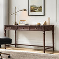 HULALA HOME 60 Home Office Desk with Storage 3 Drawers Writing Desk with Solid Wood Spindle Legs Wood Computer Desk with Charging Station Solid Wood Veneer Finish Auburn