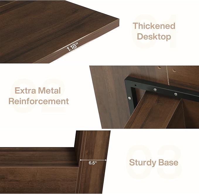 Tribesigns 63'' Wood Executive Office Desk Modern Computer Home Office Desk with Robust Base Large Wooden Conference Table Business Workstation for Home Office Walnut Brown