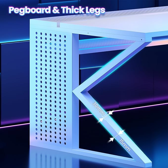 SEDETA L Shaped Gaming Desk 63 Lx27.6 W Computer Desk with 4 Drawers &amp Display Cabinet Executive Office Desk with Storage Shelves &amp LED Light for Home Office White