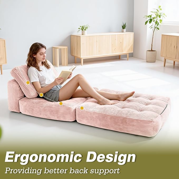 Art3d Folding Sofa Bed Convertible Sleeper Sofa Bed with Pilow &amp Back Support 3 in 1 Long Futon Boneless Couch Comfy Floor Couch for Living Room Bedroom Light Pink