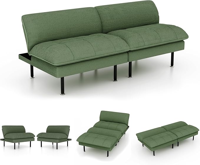 70 Futon Sofa Bed 4 in 1 Multi-Function Couch Sleeper with Adjustable Backrest Modern Convertible Futon Recliner Small Loveseat for Living Room Dorm Green