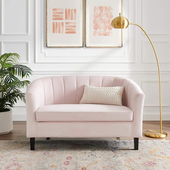 Modway Prospect Channel Tufted Performance Velvet Loveseat Pink