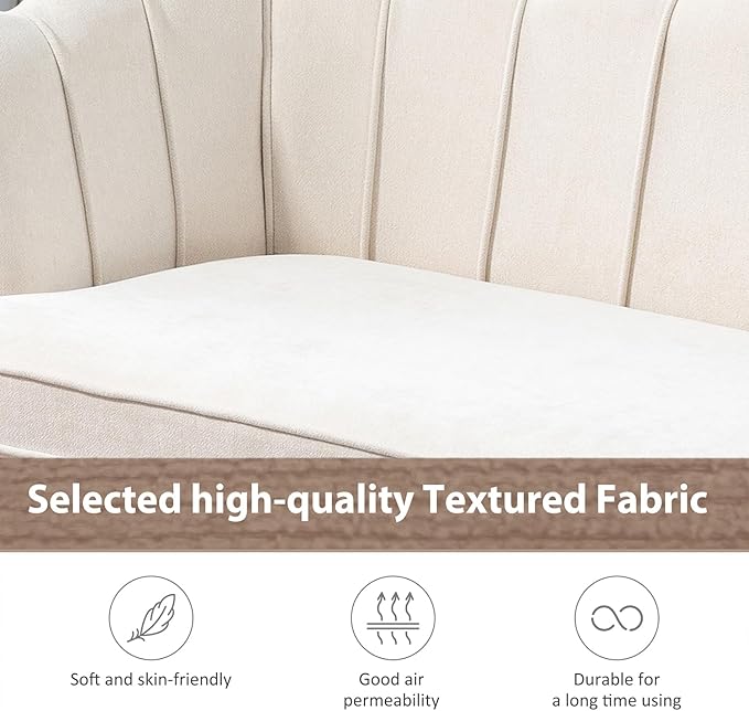 Modern Chenille Loveseat CouchFuton Small Sofa with Gold Metal Legs 2-Seater Upholstered Mini Sofa Couches for Small SpaceLiving Room Bedroom Office Dorm Studio Apartment Love Seat Couche(Ivory)