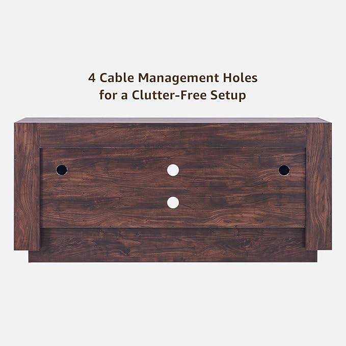OKD Modern 70 TV Stand Entertainment Center for TVs Up to 80 Media Console with Large Open Storage &amp Side Cabinets Thick Wood Design for Living Room Dark Walnut