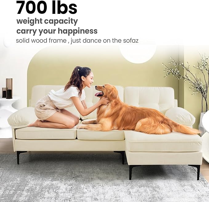 PARKOL 82in L Shaped Sectional Couches Small Lounge Sofa Couches Set Clearance Set Couch for Small Space Apartment (White (Chenille Fabric) 82 Width with Reversible Chaise)