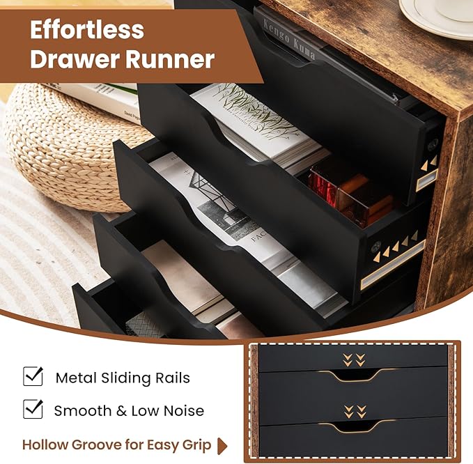 5 Drawers File Cabinet Vertical Filing for Home Office Mobile Under Desk Storage With Wheels Modern Chest of Drawers for Bedroom (Rustic Brown)