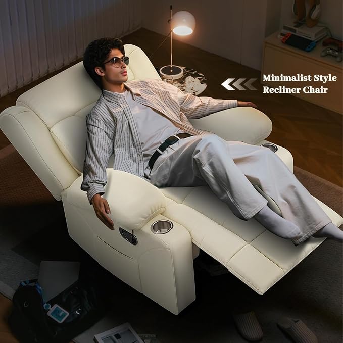 Recliner Chair Oversized Manual Reclining Chair for Adults Single Reclining Sofa with Cup Holder &amp Pocket Lounge Recliner for Living Room Home Theater Seating RV Chairs