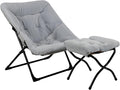 Comfy Saucer Chair for Adults Soft Faux Fur Bedroom Chair with Ottoman Accent Dorm Chairs Living Room Reading Chairs and Footstool Folding Seat for Teens X-Large Grey