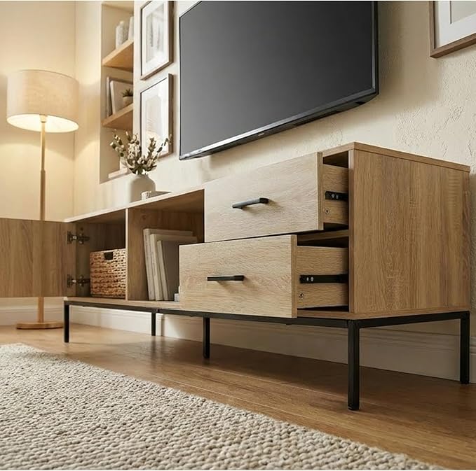 TV Stand for 55/60 Inch TV Modern Wood Entertainment Center with Storage 52 Media Console Table with 2 Drawers &amp Door Cabinet Television Stands for Living Room &amp Bedroom(Burlywood)