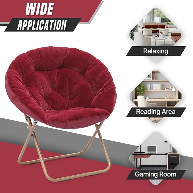 Foldable Oversized Moon Chairs Set of 2 Large Soft Lazy Cozy Comfortable Faux Fur Round Saucer Moon Chairs Set of 2 for Teens and Adults Burgundy
