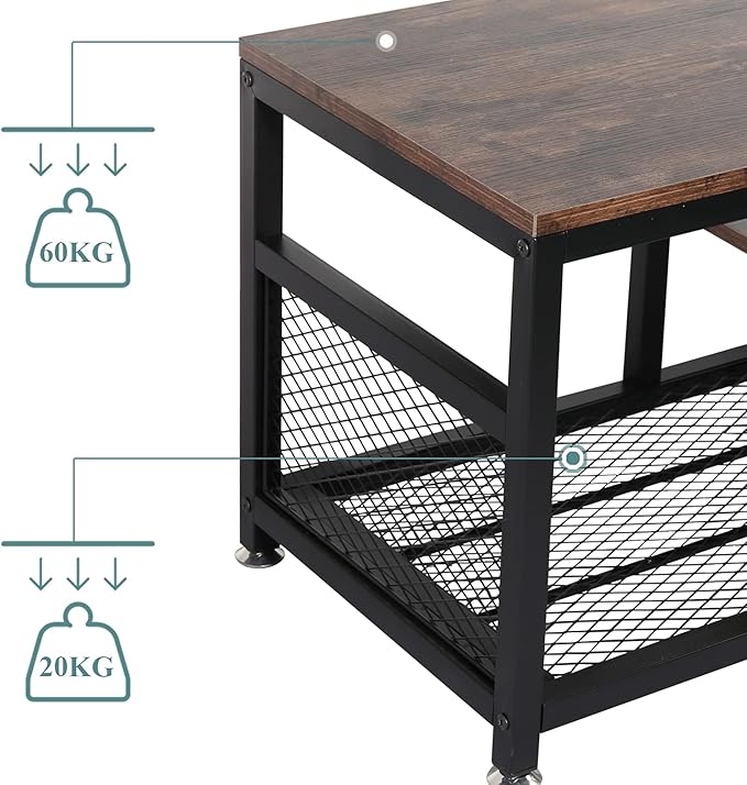 VECELO TV Stand for 55 Inch Entertainment Center Media Console Table with Storage for Living Room and Bedroom 47 Inch Brown+Black
