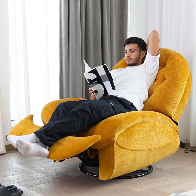 EONIX Stylish Power Swivel Rocker Recliner Chair for Living Room Rocking All Positions Dual Motor Independently Controlled Backrest and Headrest SXXY005021 Orange