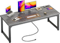 Huuger 63 x 24 inch Desk with Power Outlets &amp USB-C Deeper &amp Thicker Desktop Robust Metal Tubes Computer Desk Heavy Duty Office Desk Work Gaming Desk for Home Office Grey