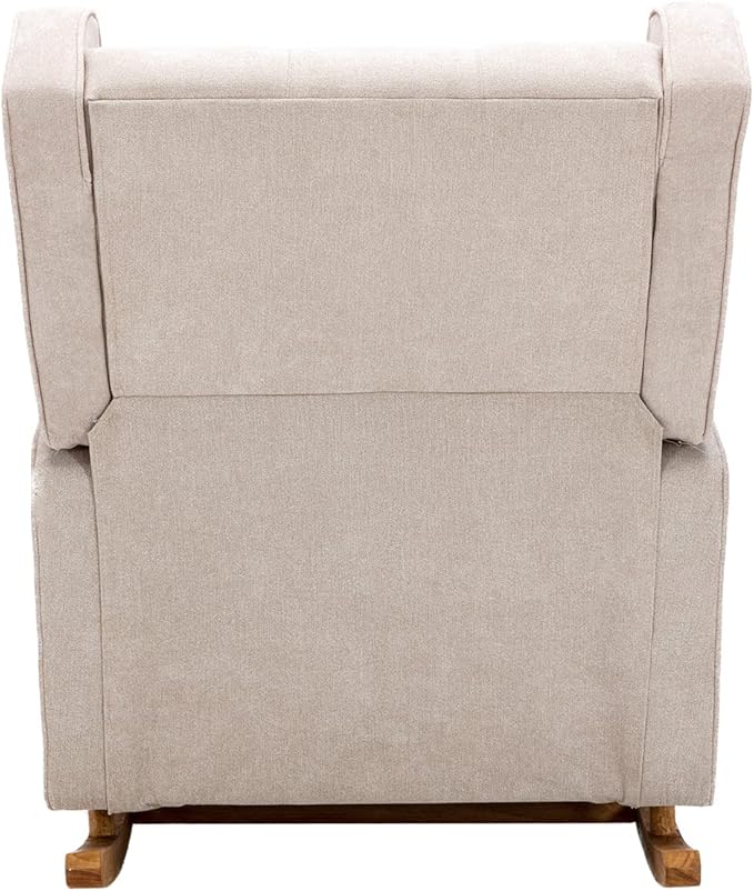 QQU Rocking Chair with Arms Leisure Teddy Chair IndoorComfy High Back Chair with Solid Wood Base Side Pocket for Living RoomBedroomOffice (Beige)