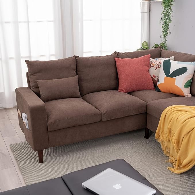 Panana 6 Seats Linen Fabric Large SECTIONAL Corner Sofa Settee - Sofa for Living Room-Left/Right-Hand Side Sofas Brown