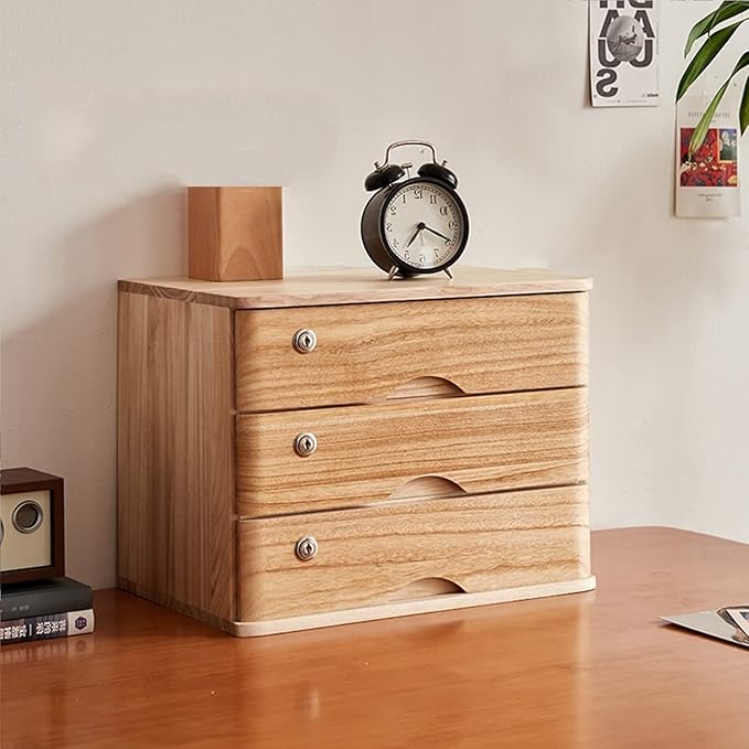 Flat File Cabinet Storage Desktop Drawer Cabinet Rustic Dresser Wooden Desktop Storage Box with Lockable Drawers Office Supplies A4/Receipt File Organizer Solid Wood Storage Box(B3 drawer)